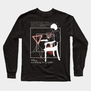 Sitting and looking at my mobile version 4 Long Sleeve T-Shirt